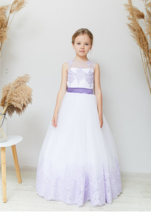 Purple Lace Tulle V Back Flower Girl Dress